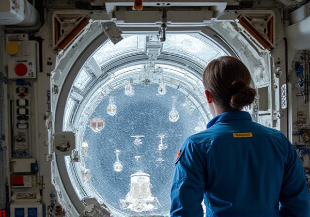 Astronaut working inside the Destiny module