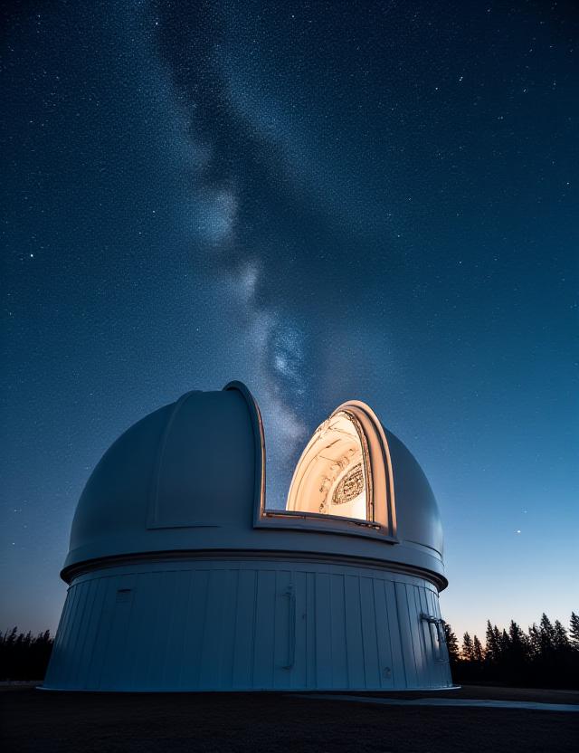 Large astronomical telescope pointing at stars